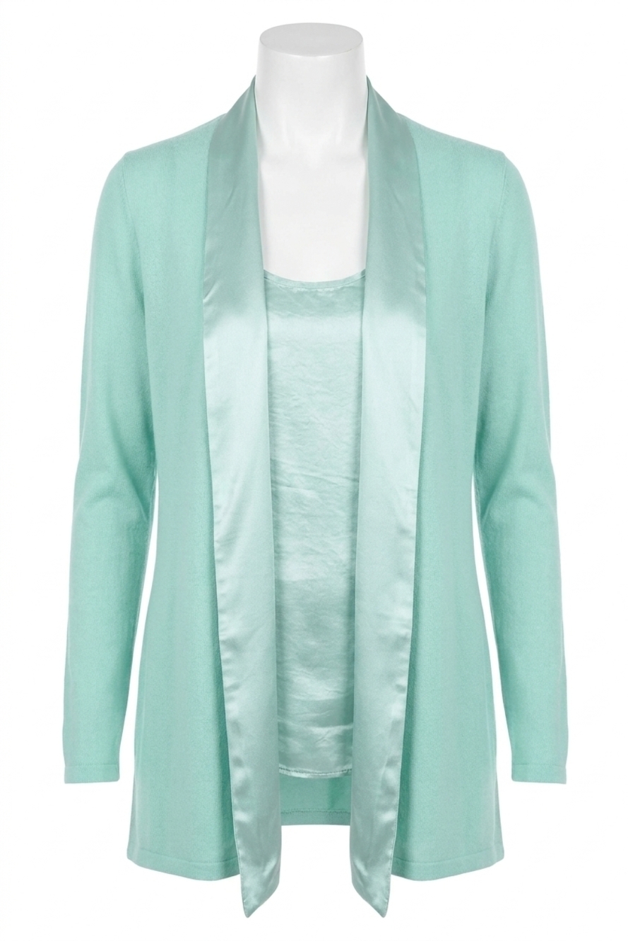 NEW PJ HARLOW shelby satin trimmed robe with pockets in teal